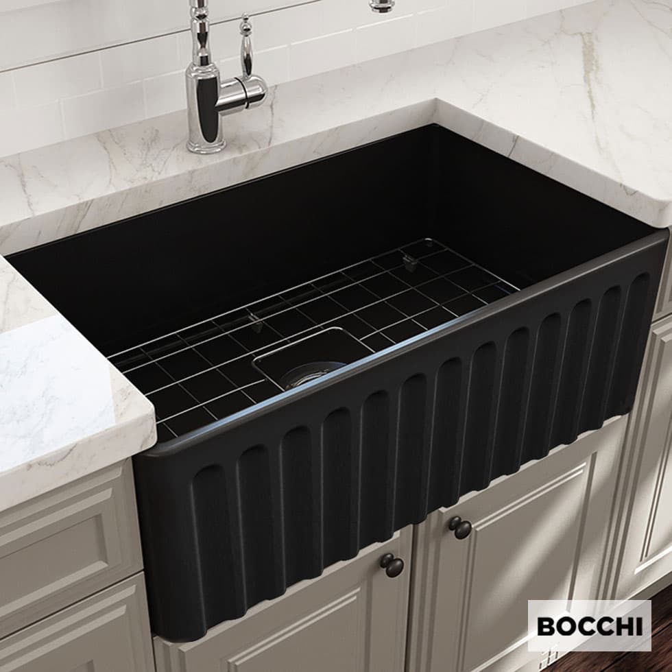 Νεροχύτης κουζίνας πορσελάνης Bocchi Farmhouse 1602-401 Matt Black 76×46 (επικαθήμενος)