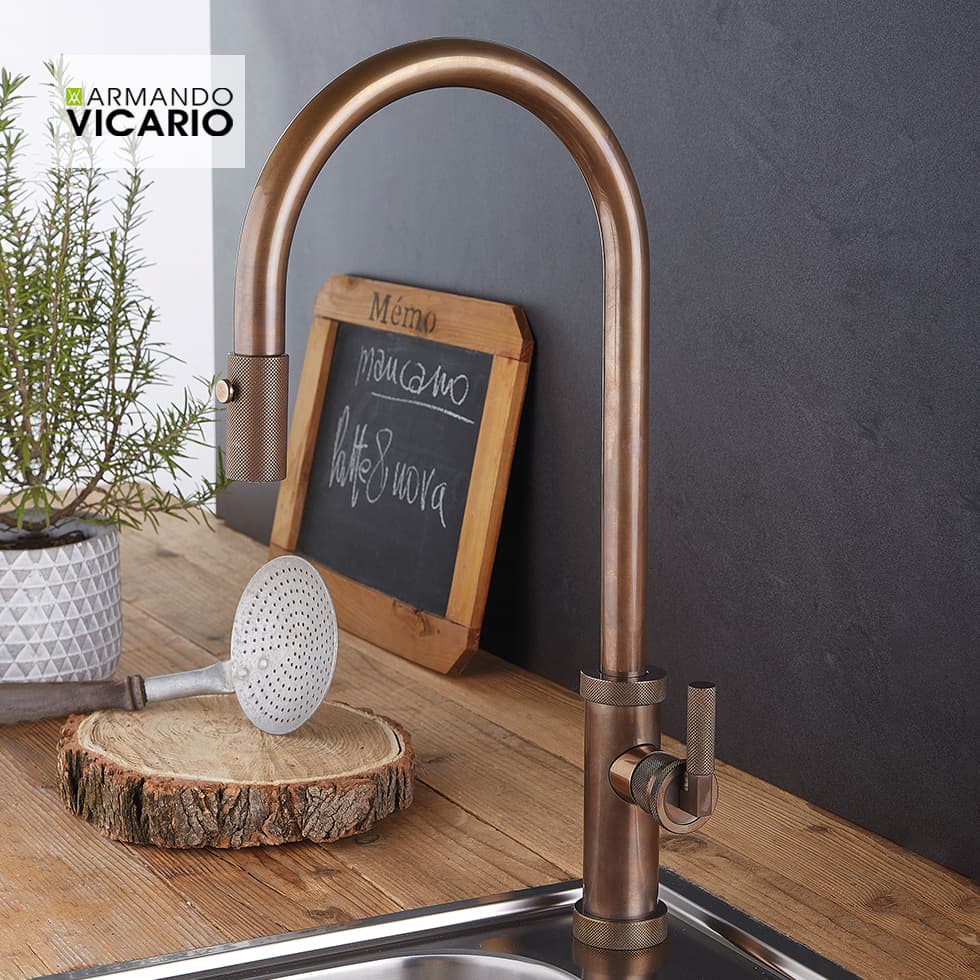 Μπαταρία κουζίνας Armando Vicario Urban 400702-225 Natural Brass (Φυσικός Μπρούντζος) Υ46,8cm