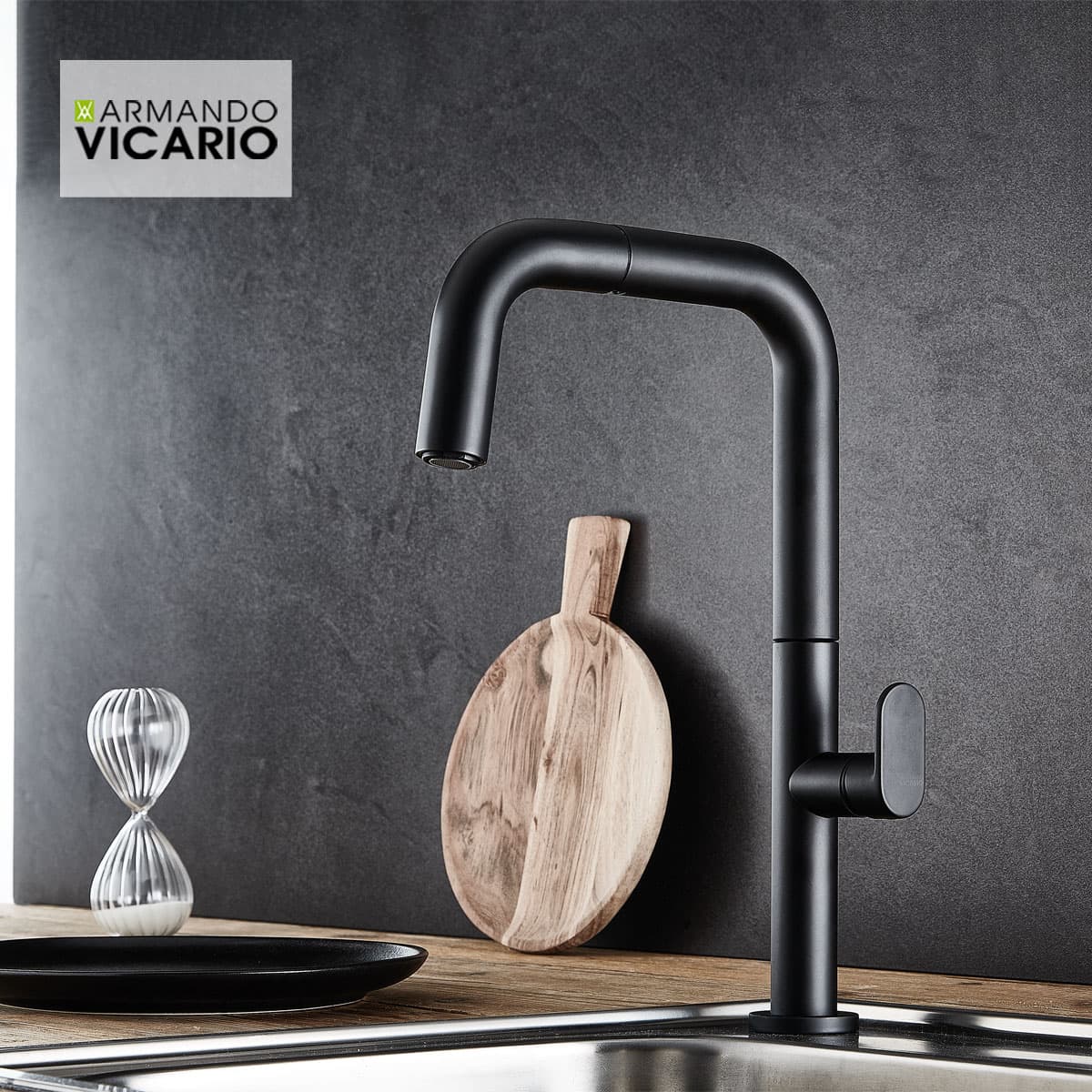 Μπαταρία κουζίνας Armando Vicario Eva 400746-400 Ματ Μαύρο Υ35,5cm