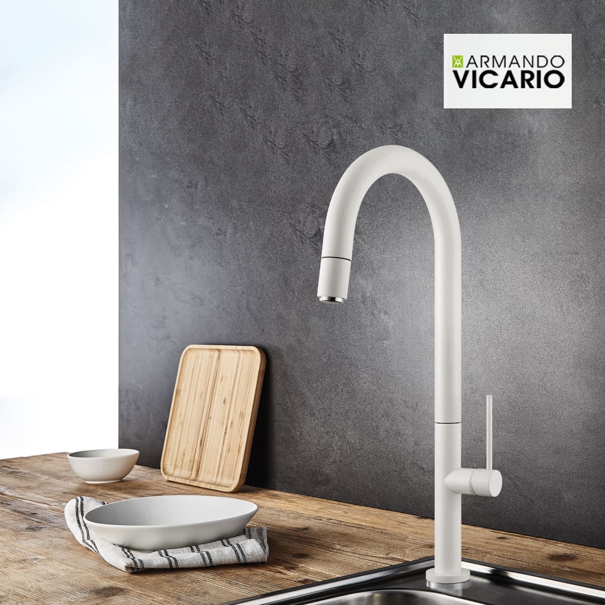 Μπαταρία κουζίνας Armando Vicario Tozo 48780-300 Ματ Λευκό Υ48cm
