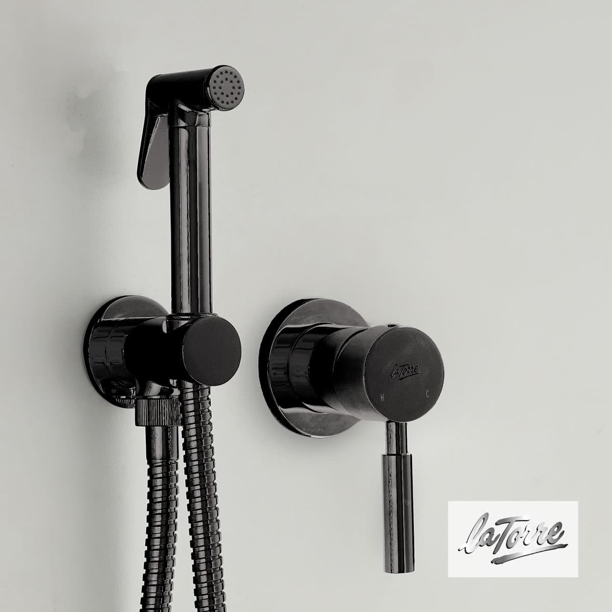 Μίκτης Εντοιχισμού με Ντουζάκι shut-off La Torre Flush mix 12211-410 Black Brushed (ζεστό / κρύο)