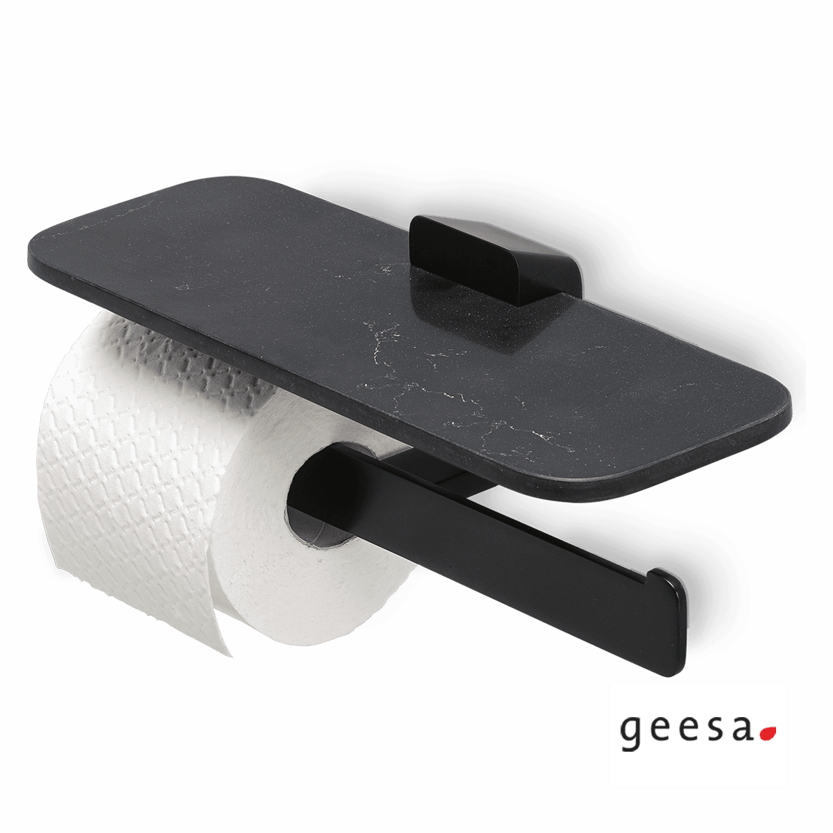 Χαρτοθήκη διπλή με εταζέρα Geesa Shift 9948-400 Ματ Μαύρο με Εφέ Μάρμαρου 30x11,8x3,5cm