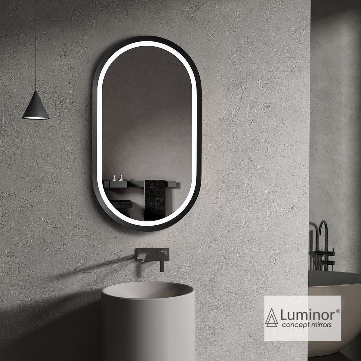 Καθρέπτης μπάνιου με Led Luminor Aldo 45 Ματ Μαύρο 45x90cm