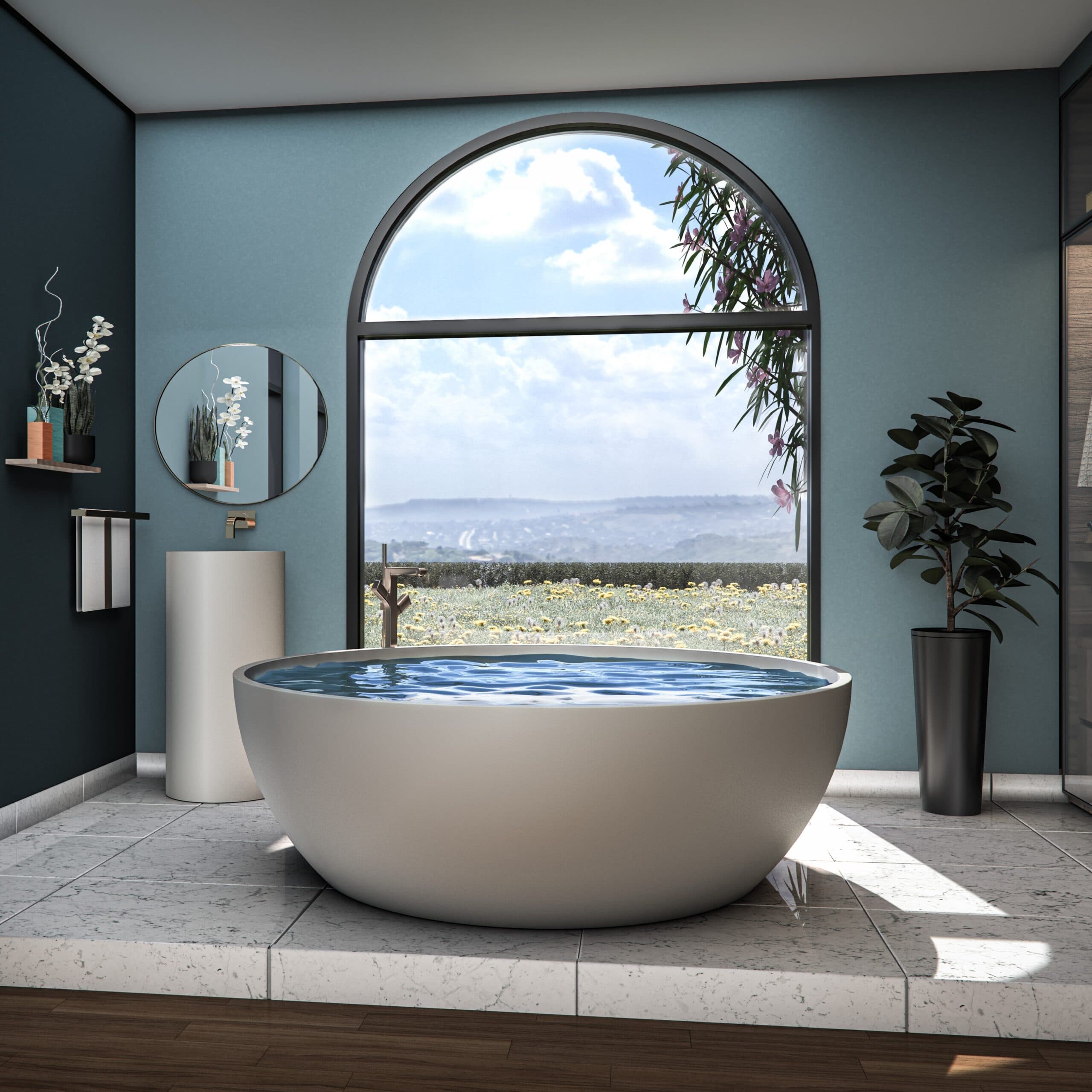 Μπανιέρα ελεύθερης τοποθέτησης Sirene Cusco Round CUSR153-301 Ματ Λευκό Φ153cm