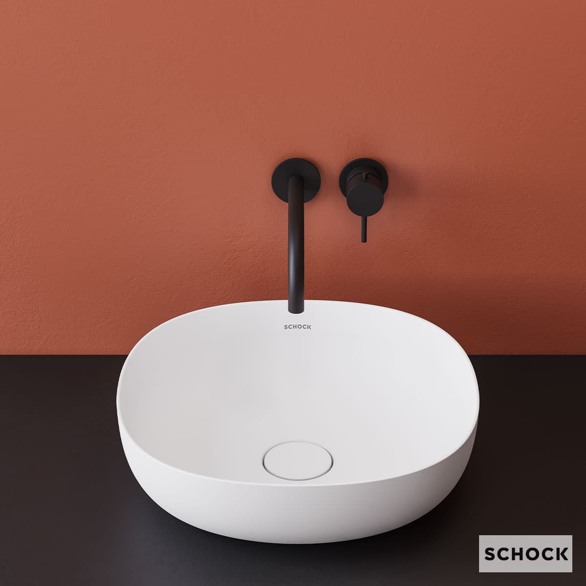 Νιπτήρας επιτραπέζιος Schock Mineralicast 68502-301 Ματ Λευκό 39x39 (με κάλυμμα βαλβίδας)