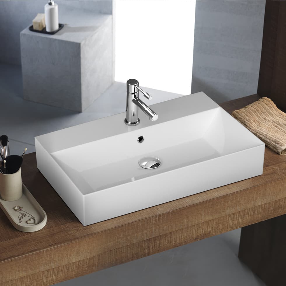 Νιπτήρας κρεμαστός και επιτραπέζιος Bianco Ceramica Tetra N 32070-300 Λευκό 70x42