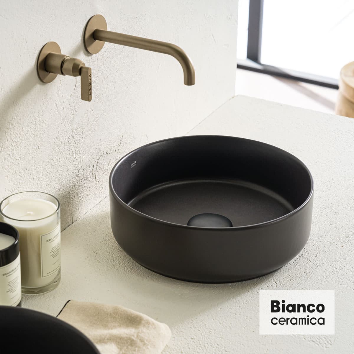 Νιπτήρας επιτραπέζιος Bianco Ceramica Focus 33036-421 Anthracite Matt Φ36cm