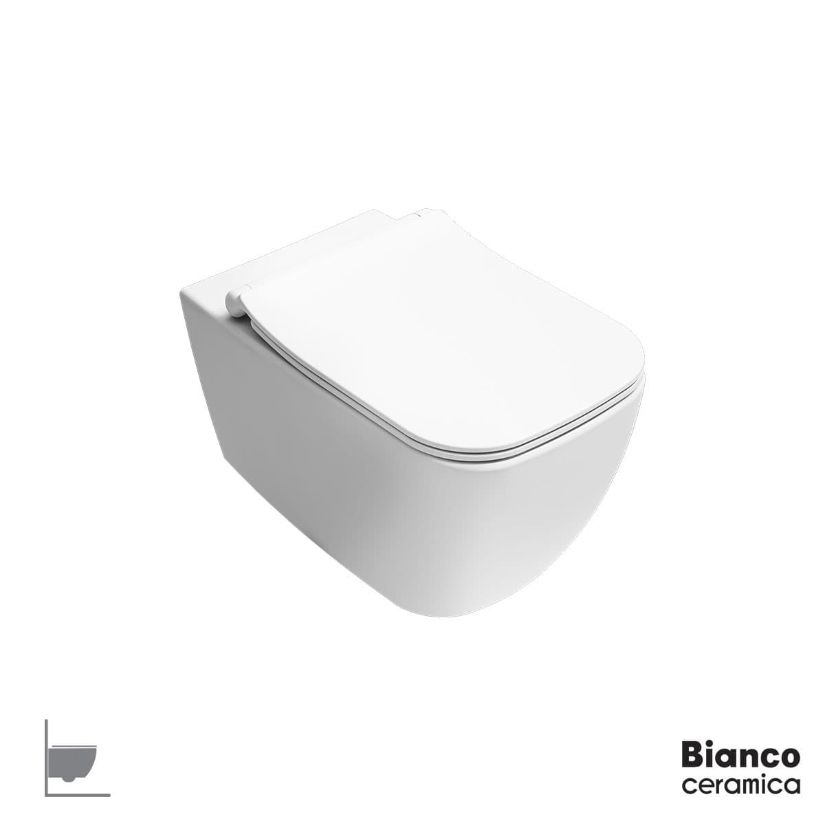 Λεκάνη κρεμαστή rimless με κάλυμμα slim soft close Bianco Ceramica Mizo 361600SC-301 Ματ Λευκό 34x51,5cm