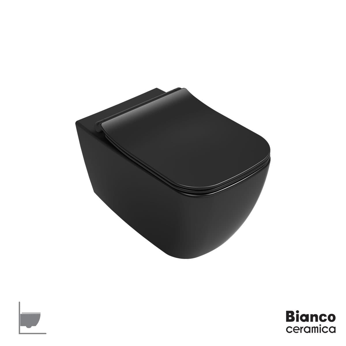 Λεκάνη κρεμαστή rimless με κάλυμμα slim soft close Bianco Ceramica Mizo 361600SC-401 Ματ Μαύρο 34x51,5cm