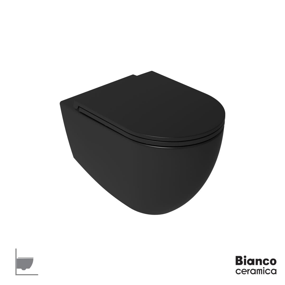 Λεκάνη κρεμαστή rimless με κάλυμμα soft close Bianco Ceramica 381600C-401 Ματ Μαύρο 36,5x53cm
