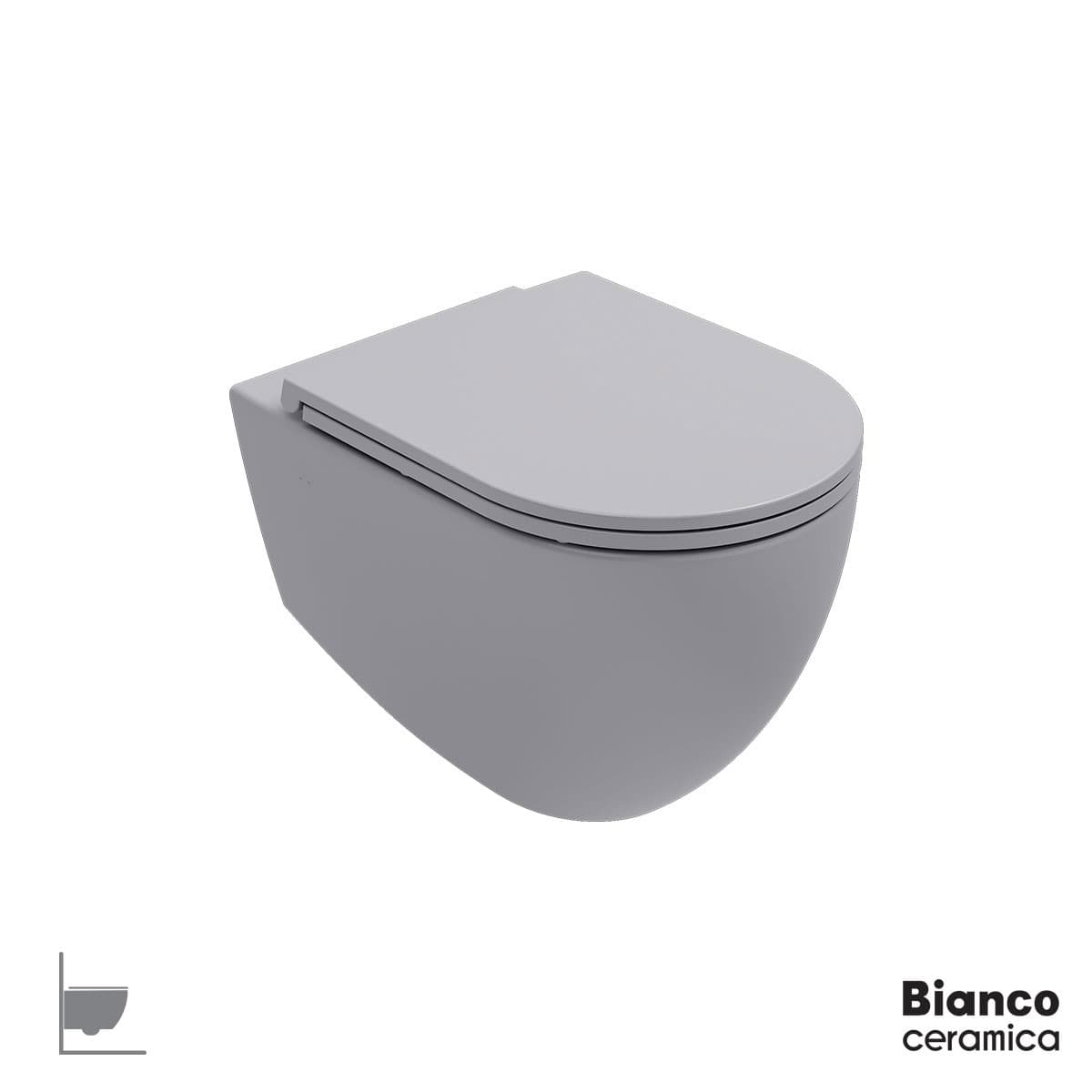 Λεκάνη κρεμαστή rimless με κάλυμμα soft close Bianco Ceramica 381600C-440 Stone Grey Matt 36,5x53cm