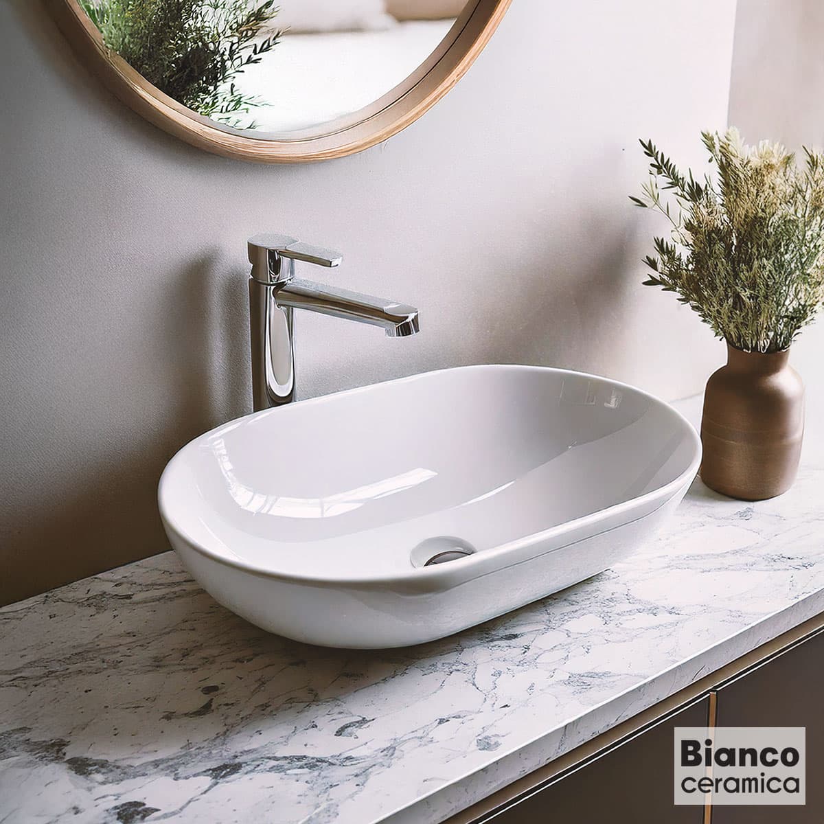 Νιπτήρας επιτραπέζιος Bianco Ceramica Loop 32055-300 Λευκό 57,5x36,5