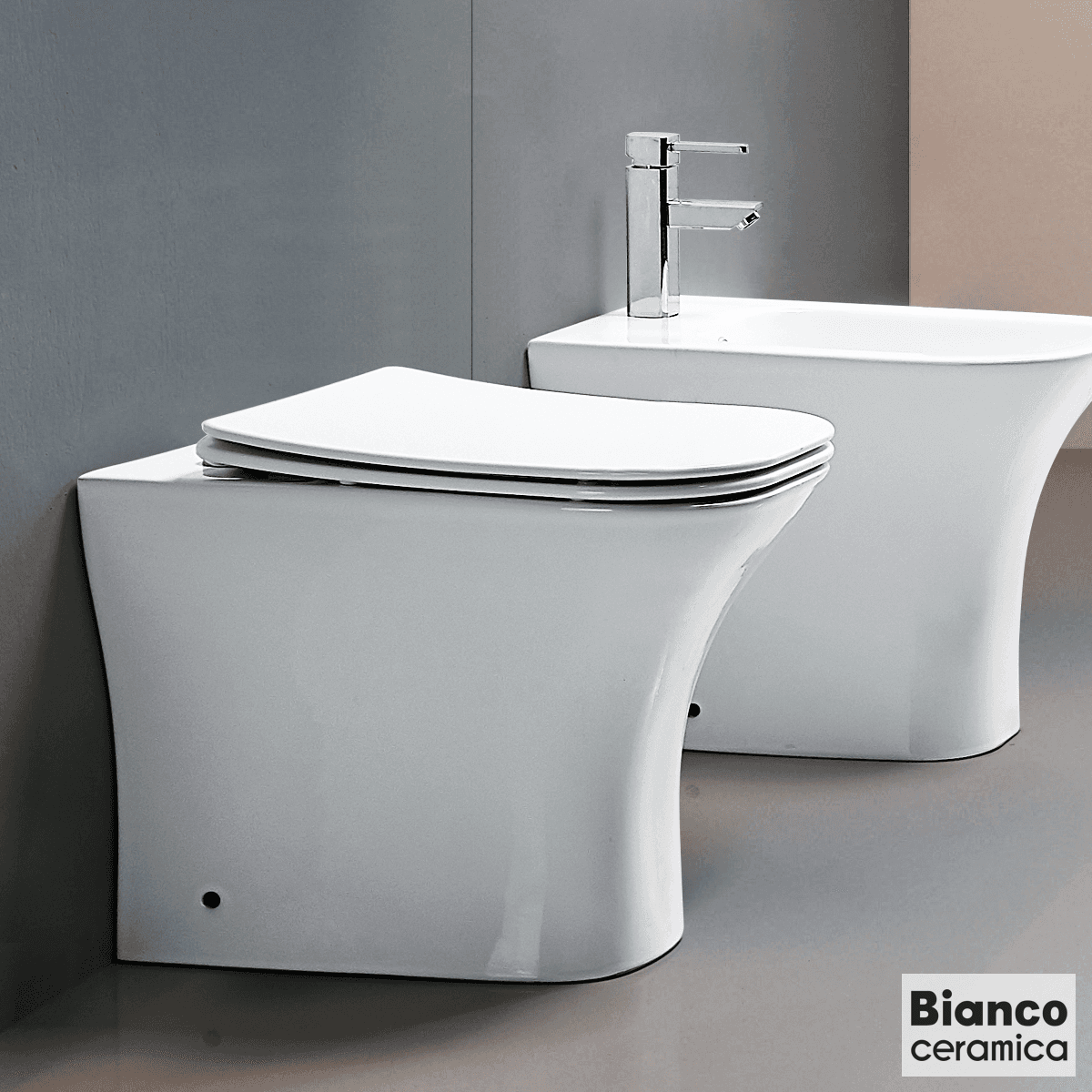Λεκάνη δαπέδου rimless ψηλής πίεσης με κάλυμμα slim soft close Bianco Ceramica Delia DL13000SC-300 Λευκό 34x52cm