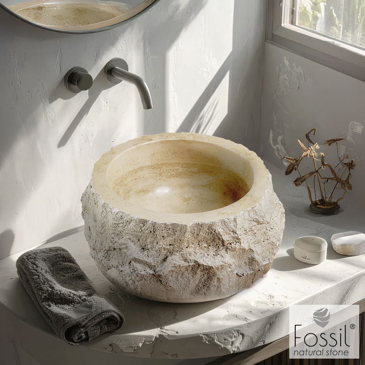Νιπτήρας επιτραπέζιος Fossil DBV 42-505 Travertine Φ42 Ύψος 14cm