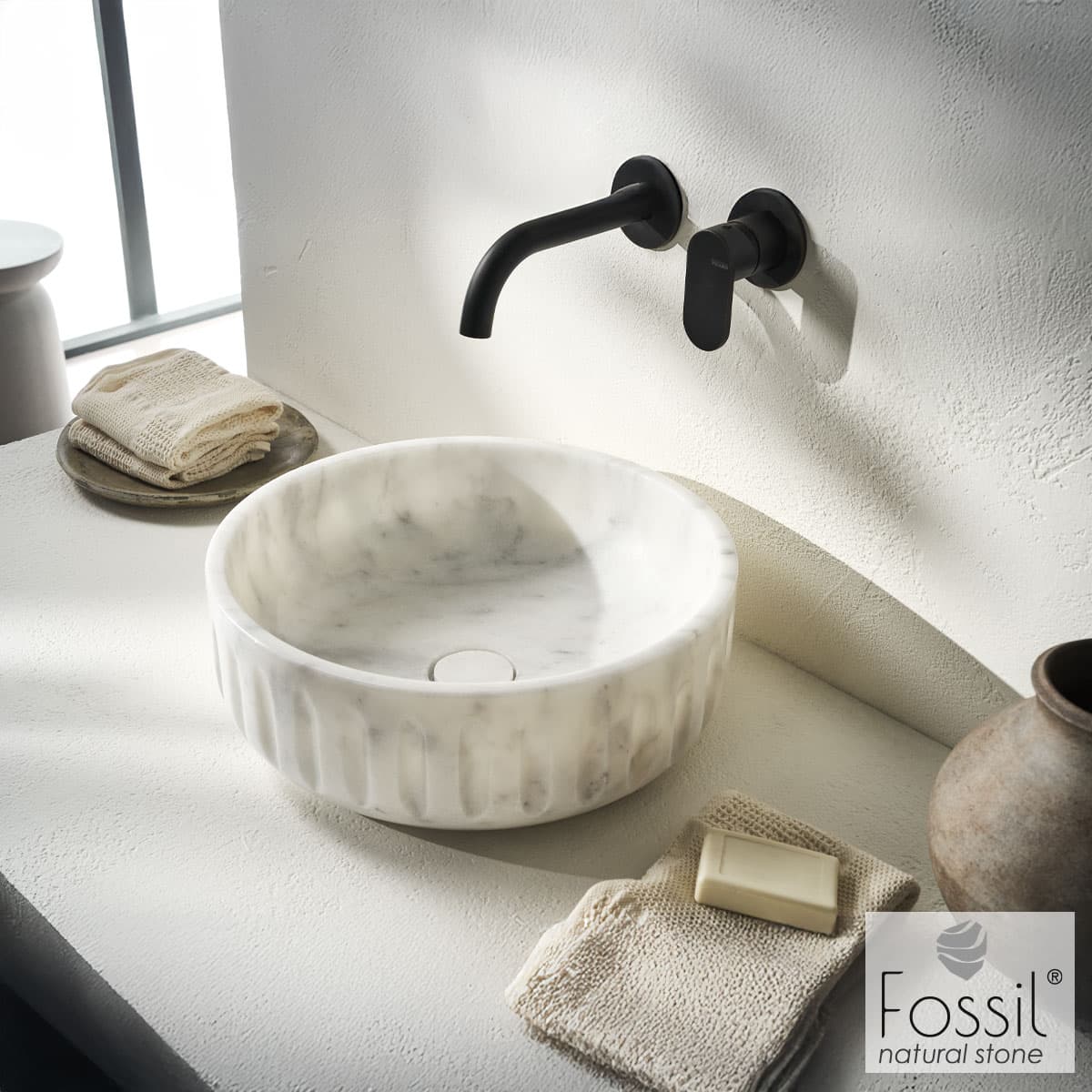 Νιπτήρας επιτραπέζιος Fossil Orin Marble DF39-300 Carrara Nuovo Φ39