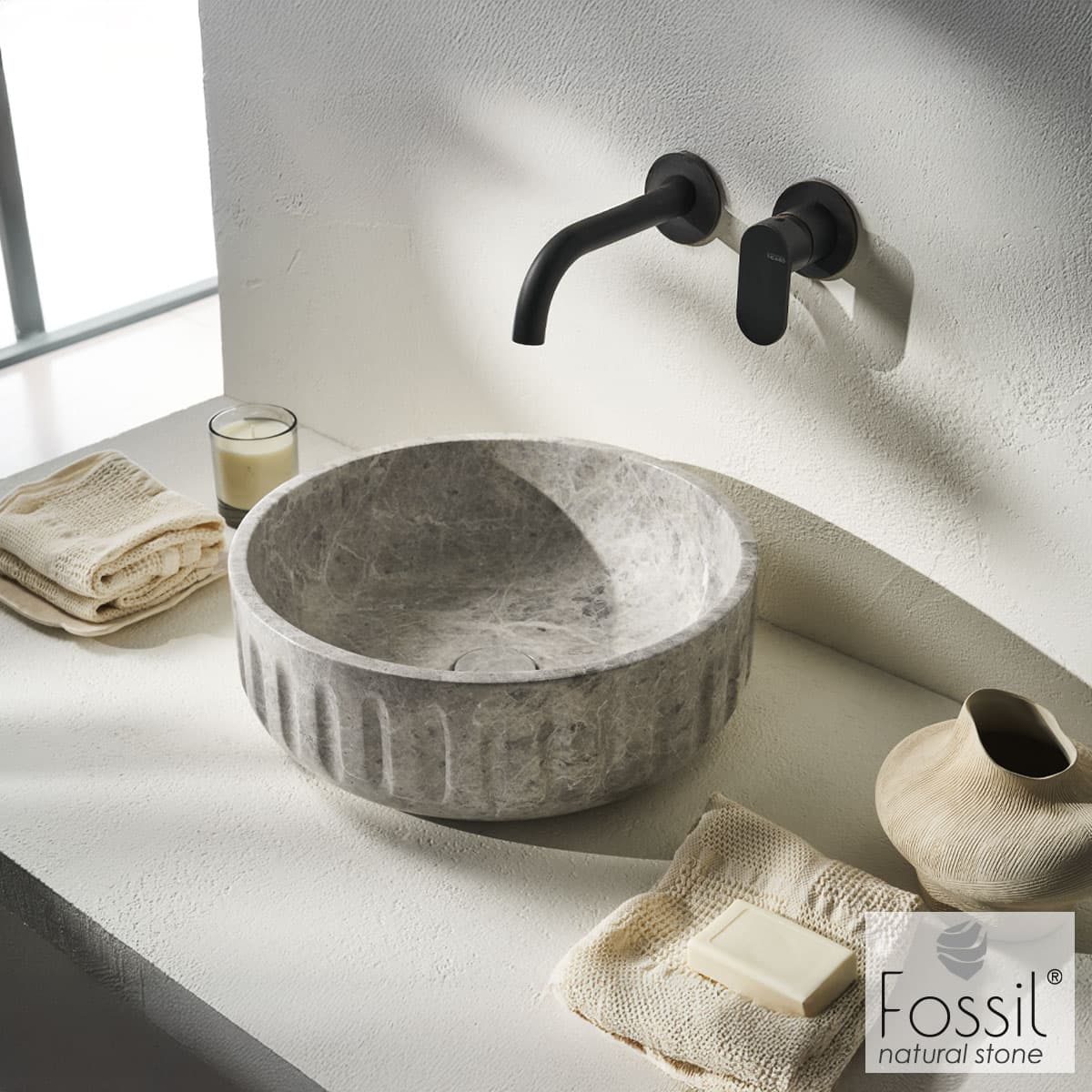 Νιπτήρας επιτραπέζιος Fossil Orin Marble DF39-423 Tundra Grey Φ39