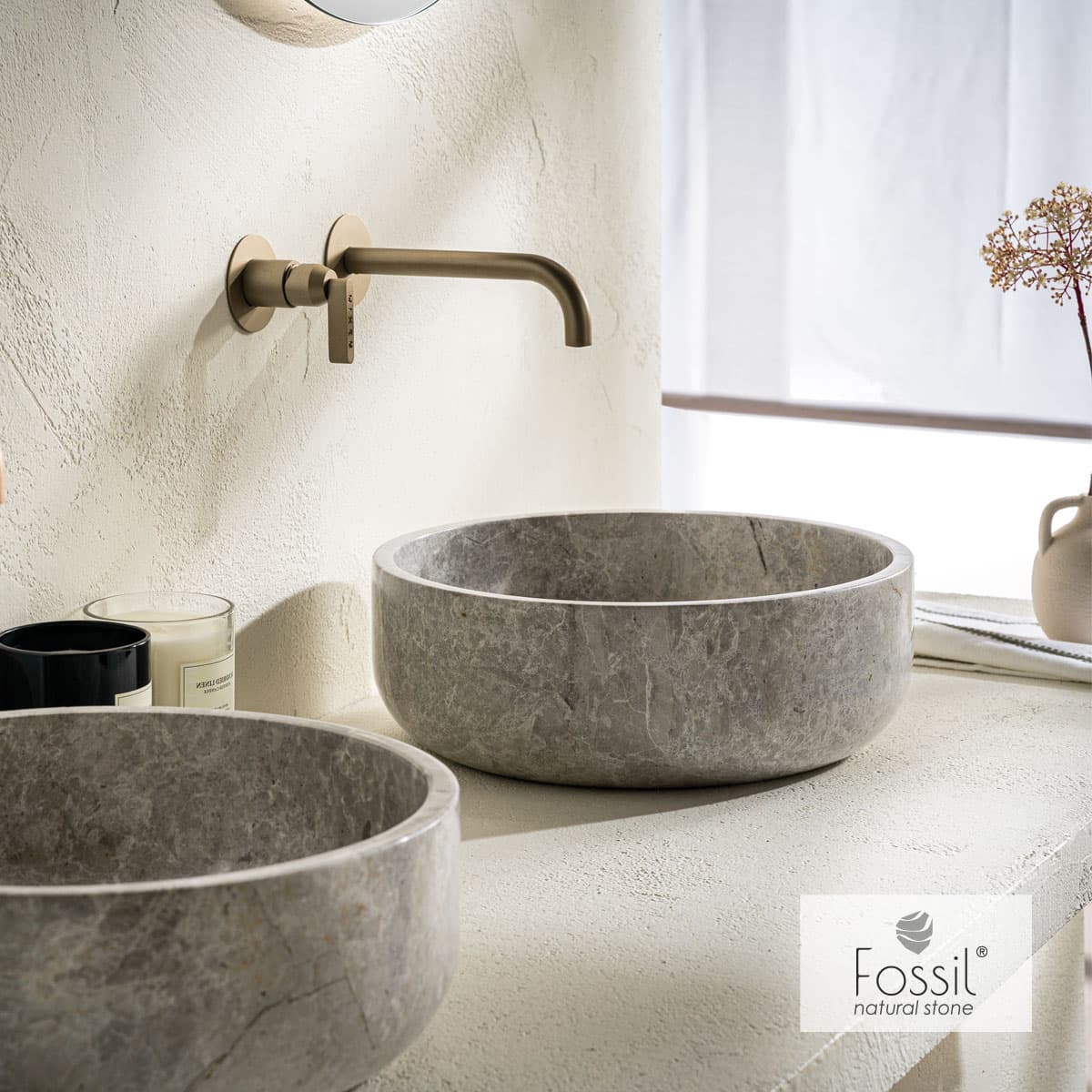 Νιπτήρας επιτραπέζιος Fossil Thalo Marble DR39-423 Tundra Grey Φ39