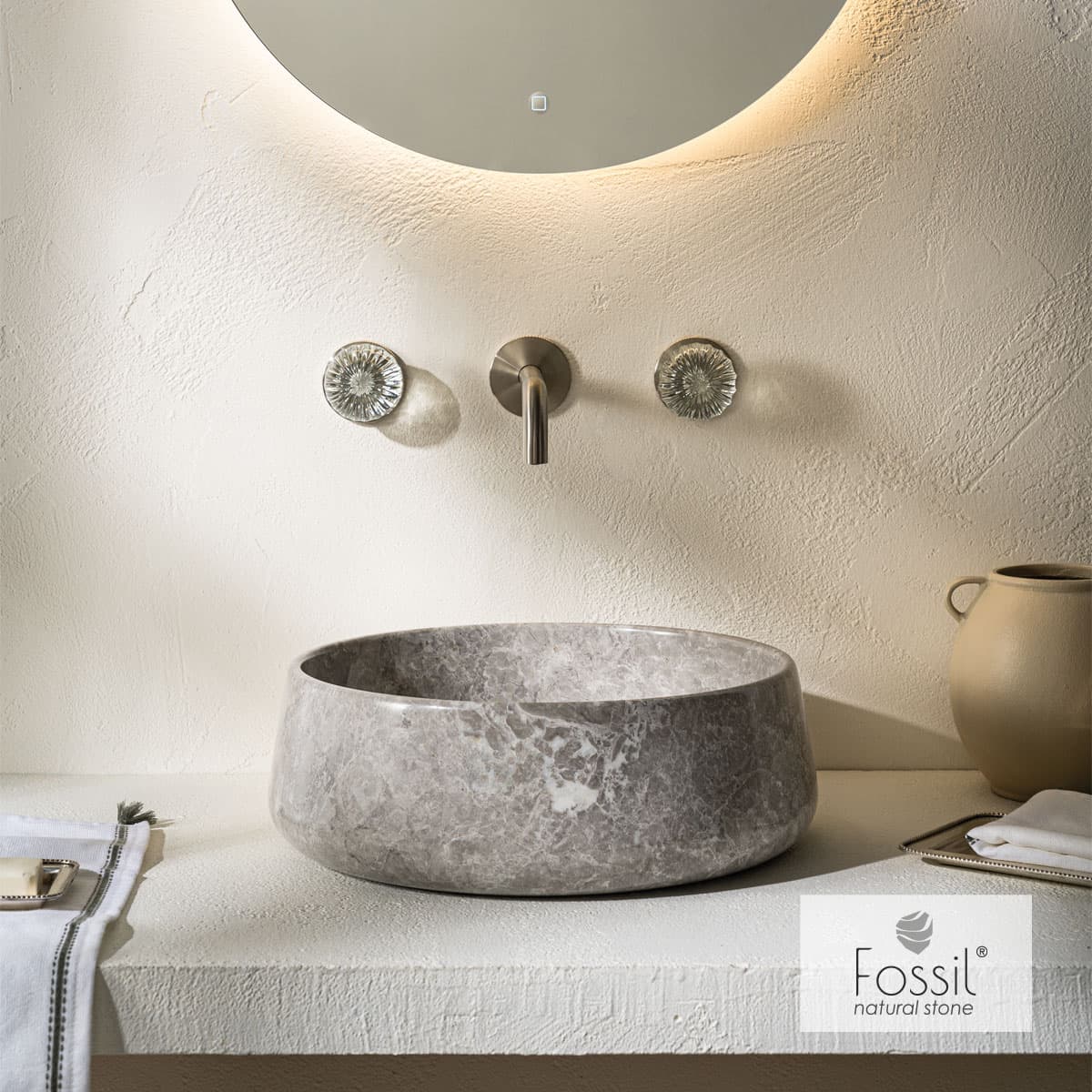 Νιπτήρας επιτραπέζιος Fossil Opus Marble DR42-423 Tundra Grey Φ42
