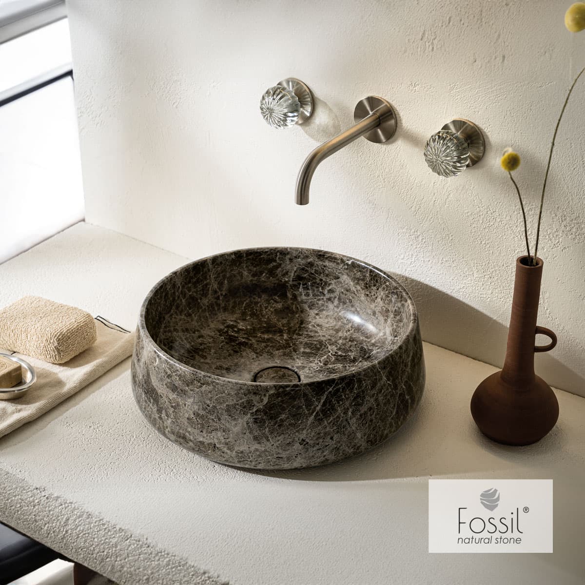 Νιπτήρας επιτραπέζιος Fossil Opus Marble DR42-523 Emperador Dark Φ42