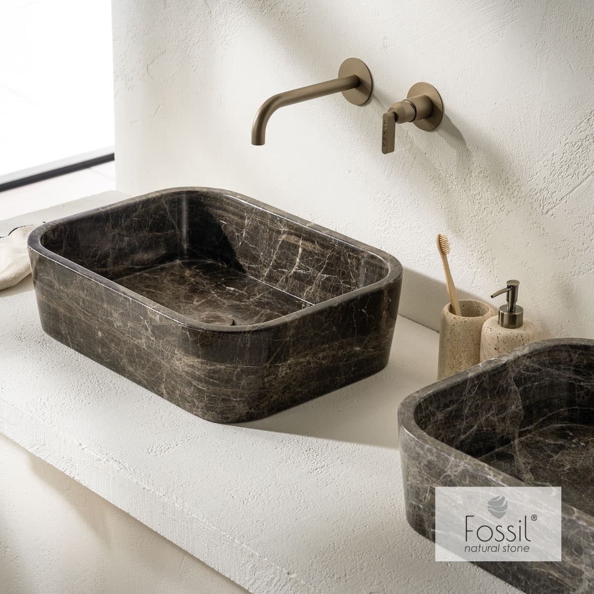 Νιπτήρας επιτραπέζιος Fossil Gaia Marble DS60-523 Emperador Dark 60x38