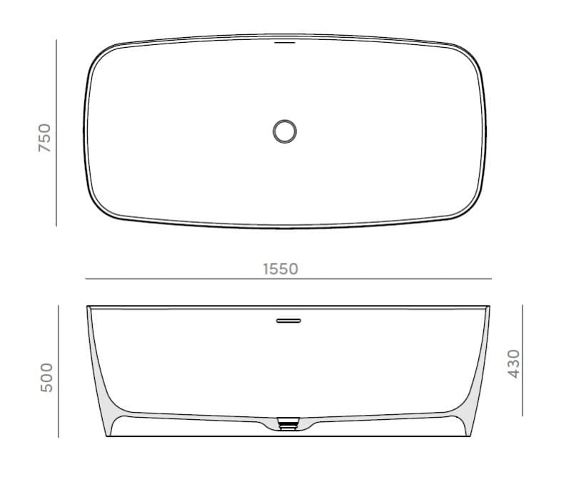 Μπανιέρα ελεύθερης τοποθέτησης Dupont Corian Kabu 1011 Ματ Λευκό 155x75x50cm* - 3