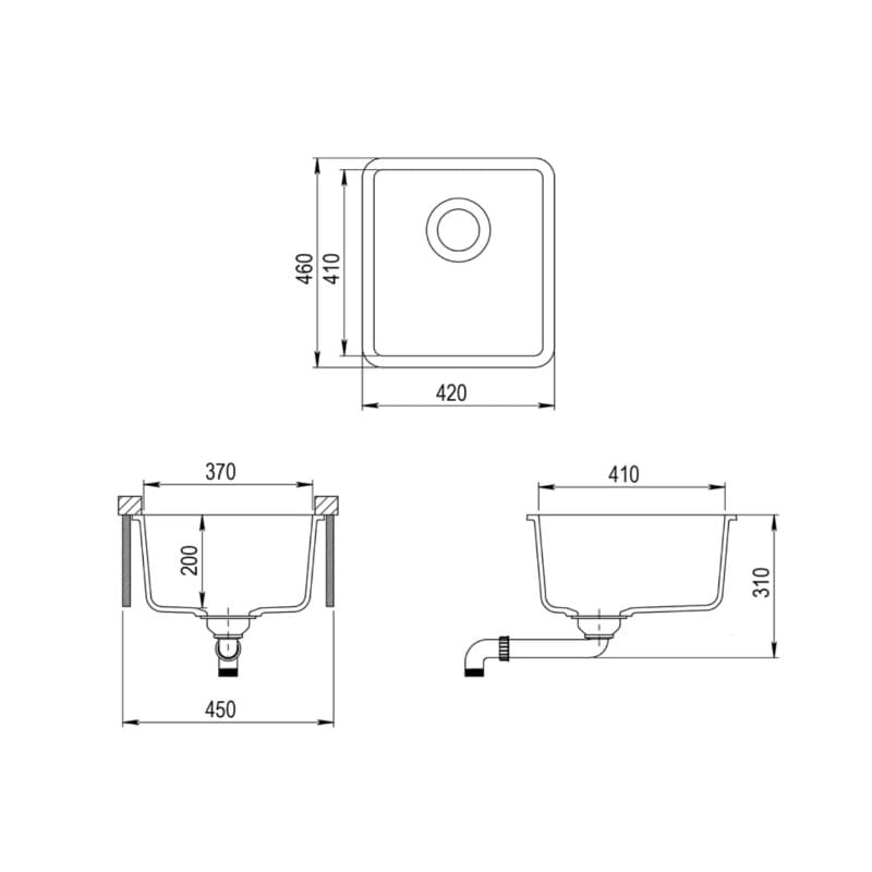 Νεροχύτης κουζίνας γρανιτένιος Helika Arca SQA101AQP-710 Alba 42×46 (υποκαθήμενος) - 2
