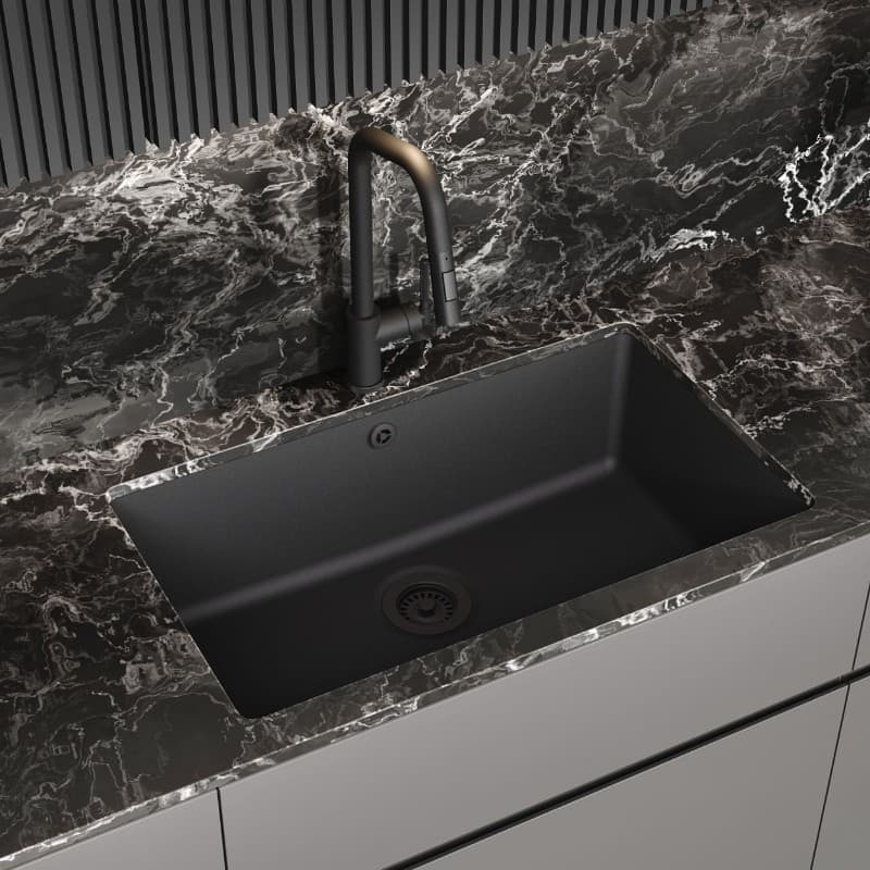 Νεροχύτης κουζίνας γρανιτένιος Helika Arca SQA104AQP-601 Black metallic 81×48 (υποκαθήμενος) - 4