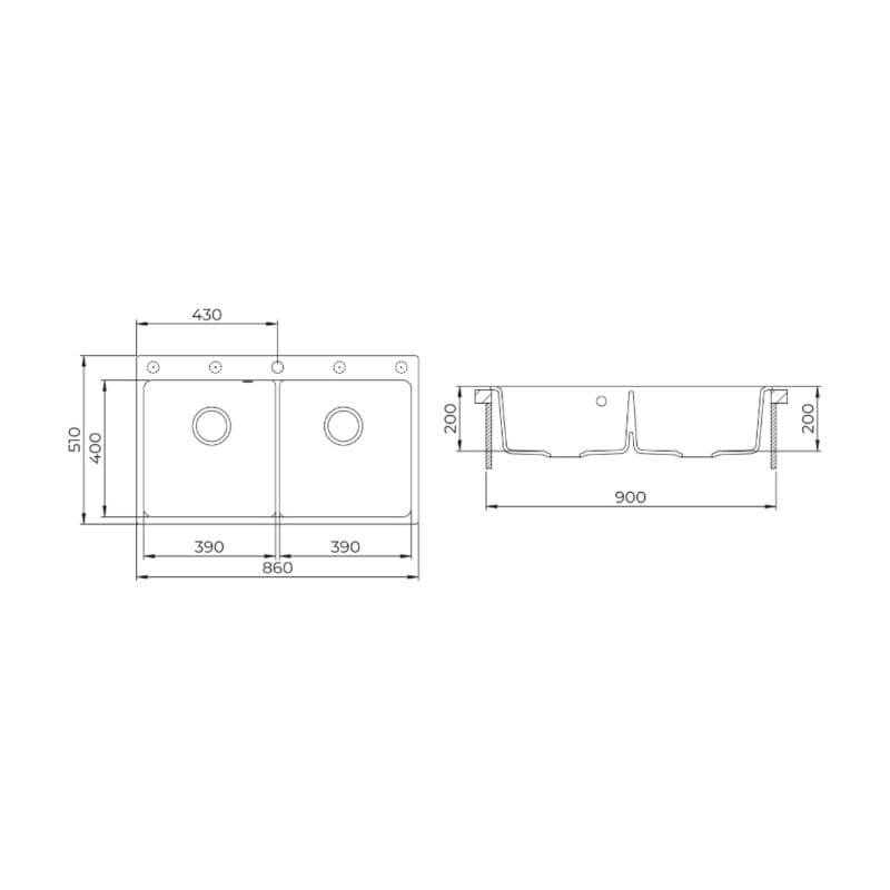 Νεροχύτης κουζίνας γρανιτένιος Helika Magna SQM200W-601 Black metallic 86×51 (ένθετος) - 2
