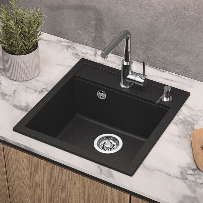 Νεροχύτης κουζίνας γρανιτένιος Helika Tesa SQT100W-601 Black metallic 49×51 (ένθετος) - 4