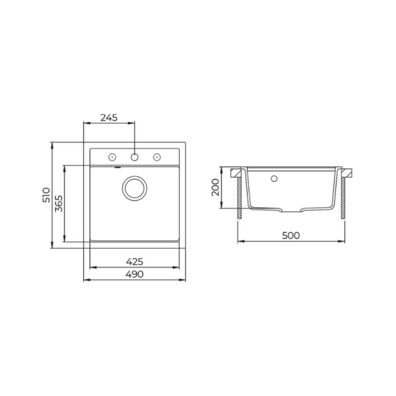 Νεροχύτης κουζίνας γρανιτένιος Helika Tesa SQT100W-710 Alba 49×51 (ένθετος) - 2