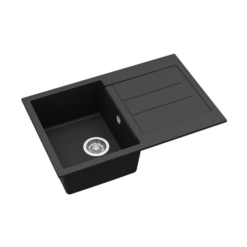 Νεροχύτης κουζίνας γρανιτένιος Helika Tesa SQT101AW-601 Black metallic 78×50 (ένθετος με αυτόματη βαλβίδα) - 3
