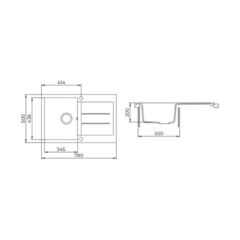 Νεροχύτης κουζίνας γρανιτένιος Helika Tesa SQT101AW-202 Alumetallic 78×50 (ένθετος με αυτόματη βαλβίδα) - 2