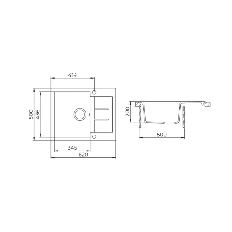 Νεροχύτης κουζίνας γρανιτένιος Helika Tesa SQT102AW-601 Black metallic 62×50 (ένθετος με αυτόματη βαλβίδα) - 2