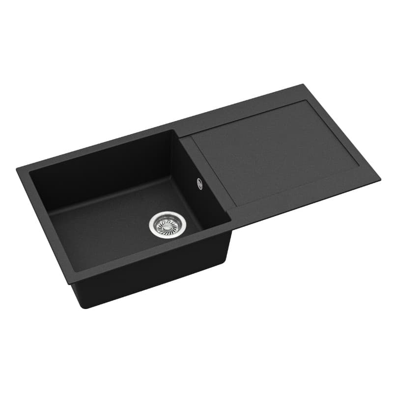 Νεροχύτης κουζίνας γρανιτένιος Helika Tesa SQT103AW-601 Black metallic 100×50 (ένθετος με αυτόματη βαλβίδα) - 3