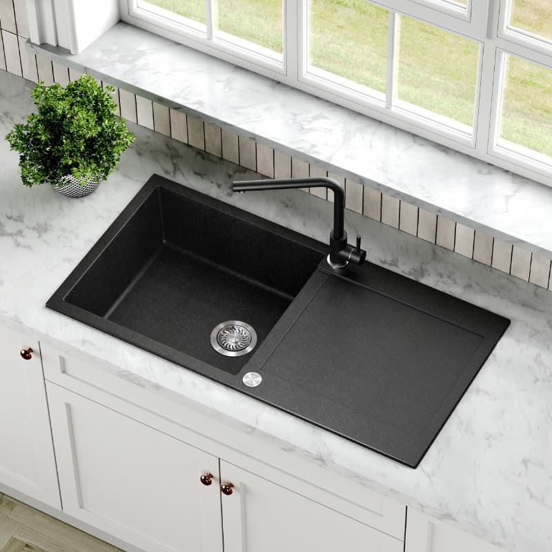 Νεροχύτης κουζίνας γρανιτένιος Helika Tesa SQT103AW-601 Black metallic 100×50 (ένθετος με αυτόματη βαλβίδα) - 4