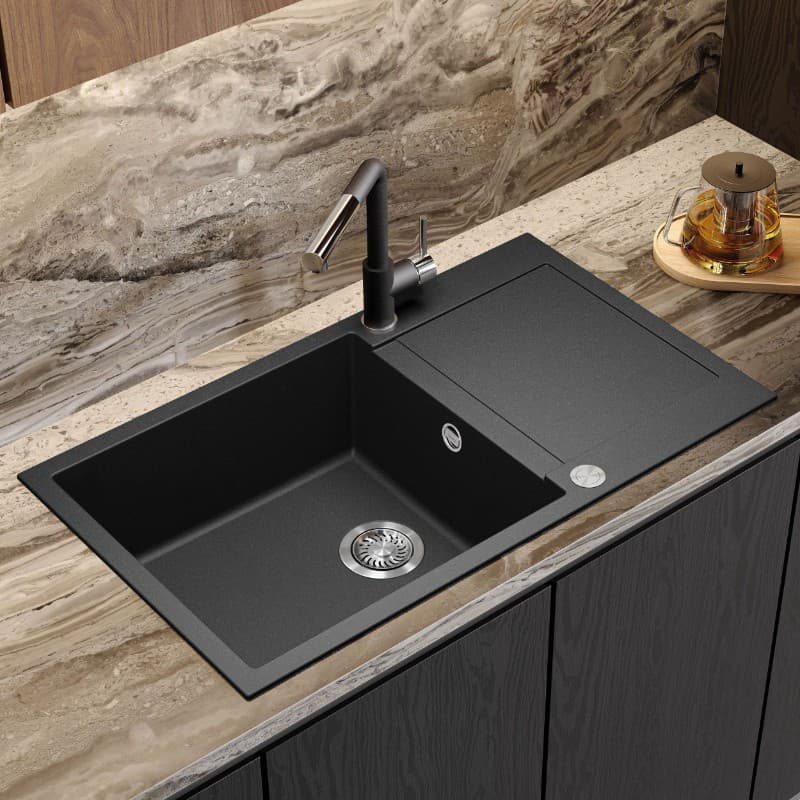 Νεροχύτης κουζίνας γρανιτένιος Helika Tesa SQT104AW-601 Black metallic (ένθετος με αυτόματη βαλβίδα) - 4