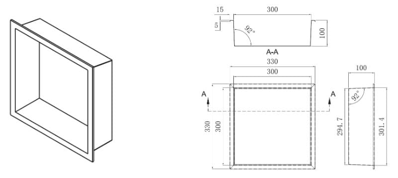 Εσοχή τοίχου Imex Atlantic HOR001/OC Ματ Χρυσό PVD 33x33x10cm - 2