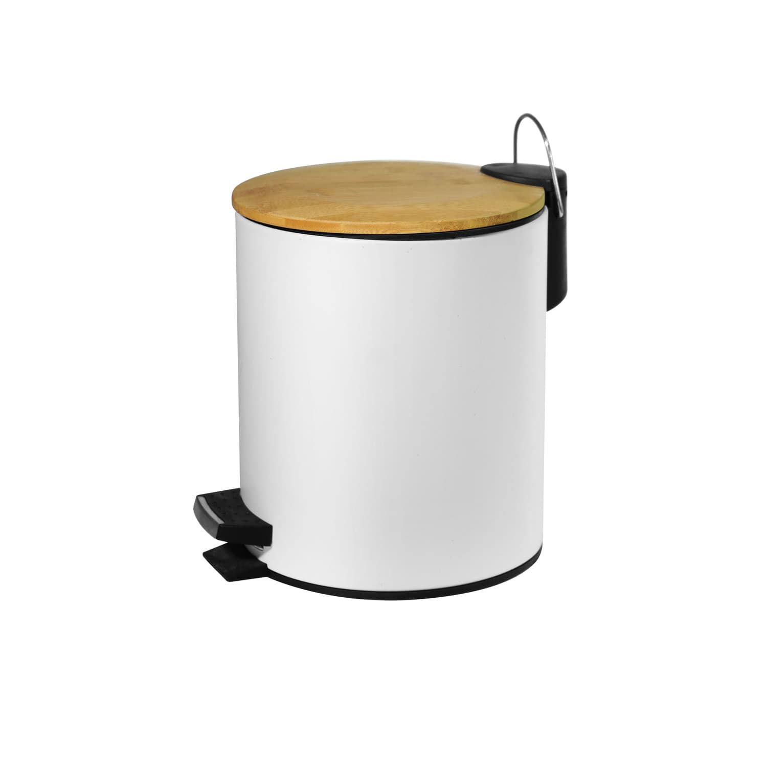 Χαρτοδοχείο με πεντάλ και καπάκι bamboo Karag 1555 Λευκό 5lt Φ20×26cm