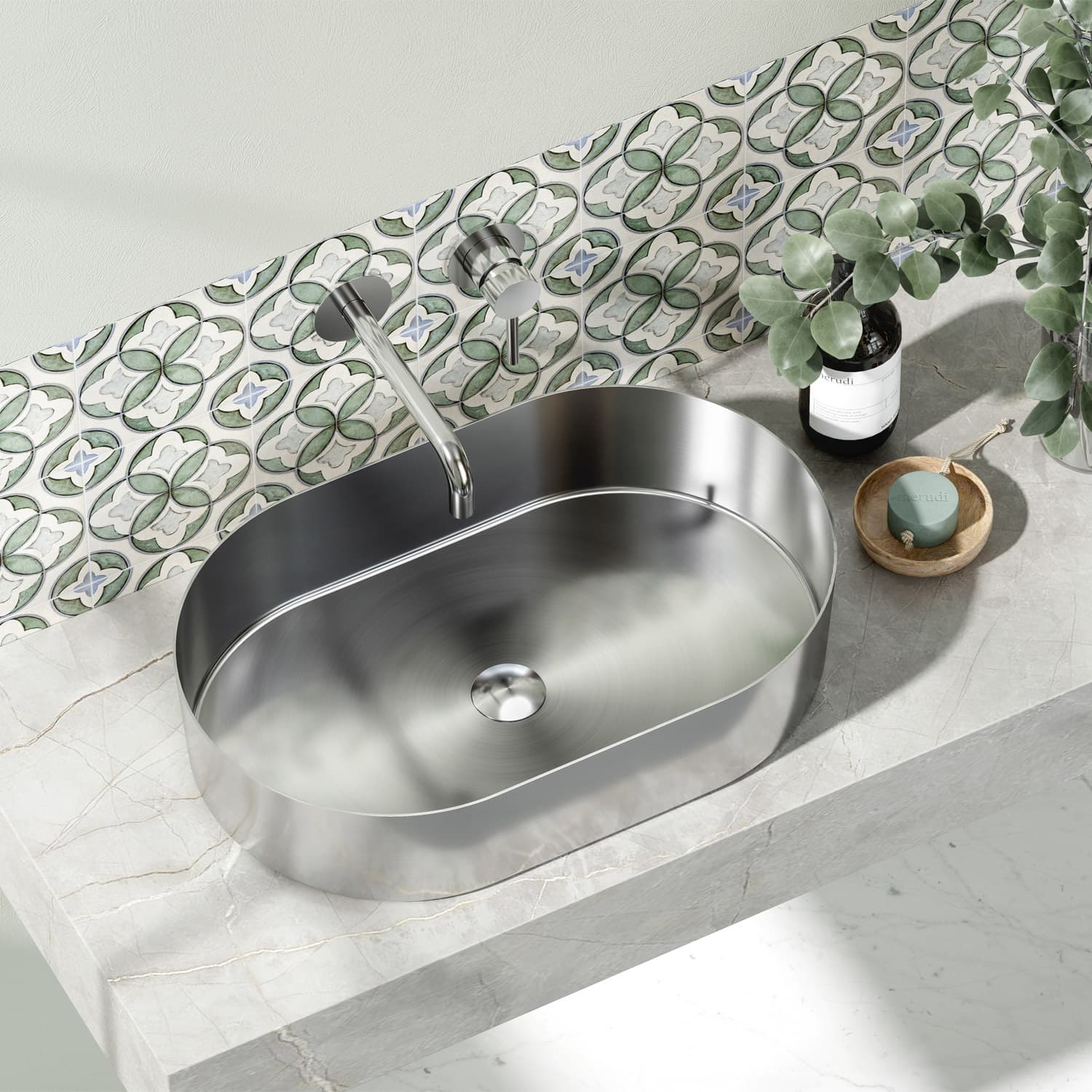 Νιπτήρας επιτραπέζιος Karag Jupiter BB6808-BS Inox Σατινέ 55×35×11,5cm