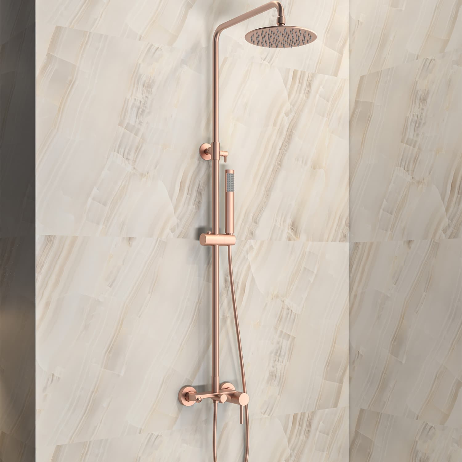 Κολώνα Ντους με Μπαταρία 3 εξόδων Karag Artemis SO551B-RG Rose Gold με ρουξούνι (86-114cm)