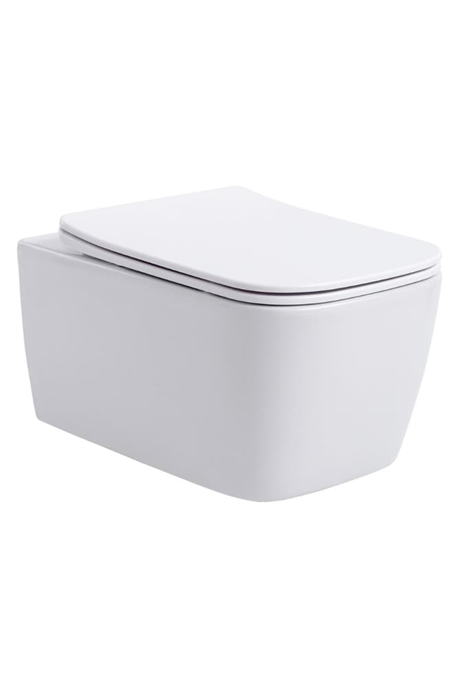 Λεκάνη κρεμαστή rimless με κάλυμμα slim soft close Aqualux AL 1907 Λευκό 37x52cm