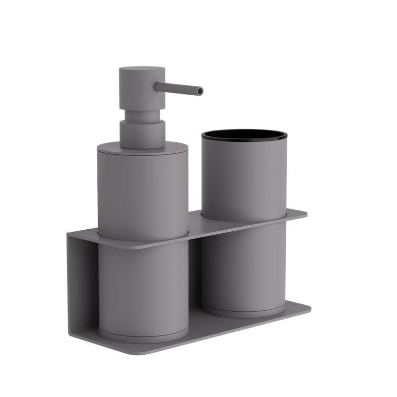 Ντισπένσερ & Ποτηροθήκη Επιτοίχια Pam 80-163 Matt Concrete Grey 17x7x19cm