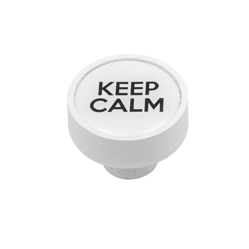 Πόμολο Επίπλων Roline 509 Λευκό Keep Calm Φ36mm Ξύλινο