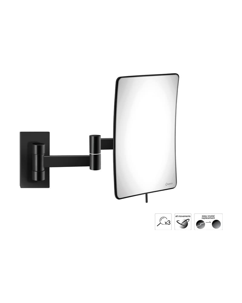 Μεγεθυντικός Καθρέπτης Επιτοίχιος (x3) Sanco Cosmetic mirrors MR-301-Μ116 Ματ Μαύρο 15x25x21cm