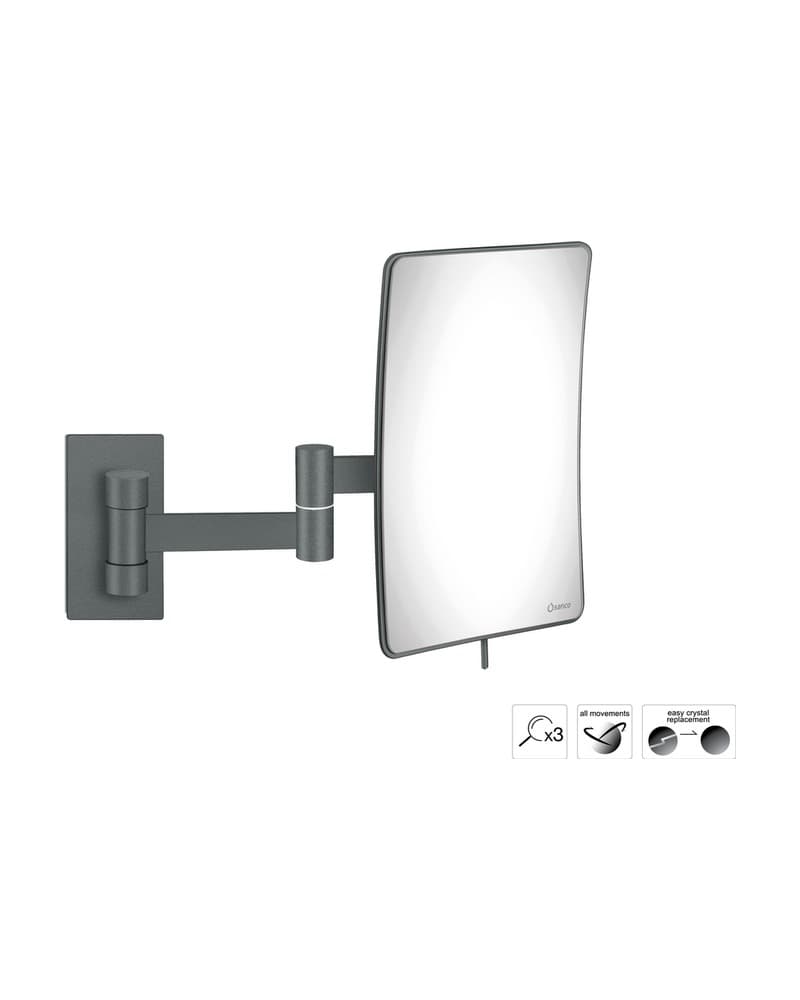 Μεγεθυντικός Καθρέπτης Επιτοίχιος (x3) Sanco Cosmetic mirrors MR-301-Μ118 Anthracite Grained 15x25x21cm