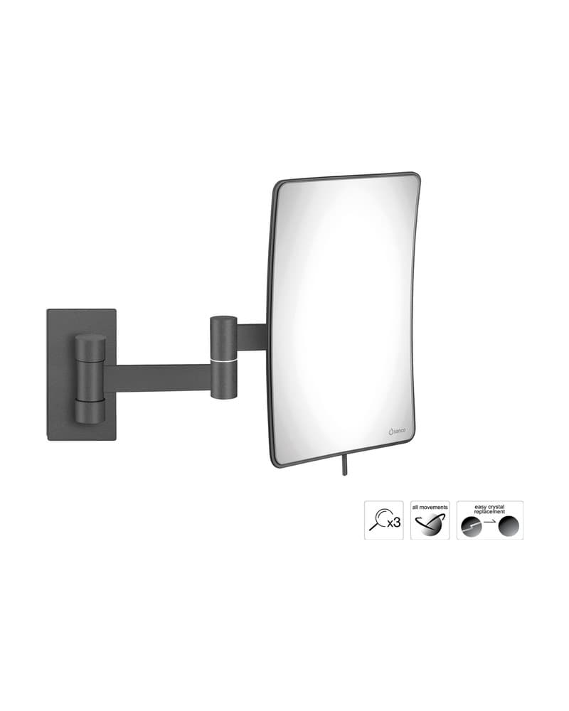 Μεγεθυντικός Καθρέπτης Επιτοίχιος (x3) Sanco Cosmetic mirrors MR-301-122 Graphite Dark 15x25x21cm