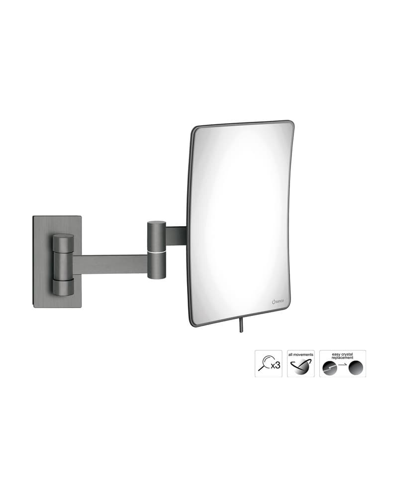Μεγεθυντικός Καθρέπτης Επιτοίχιος (x3) Sanco Cosmetic mirrors MR-301-PVD-05BR PVD Gun Metal Brushed 15x25x21cm