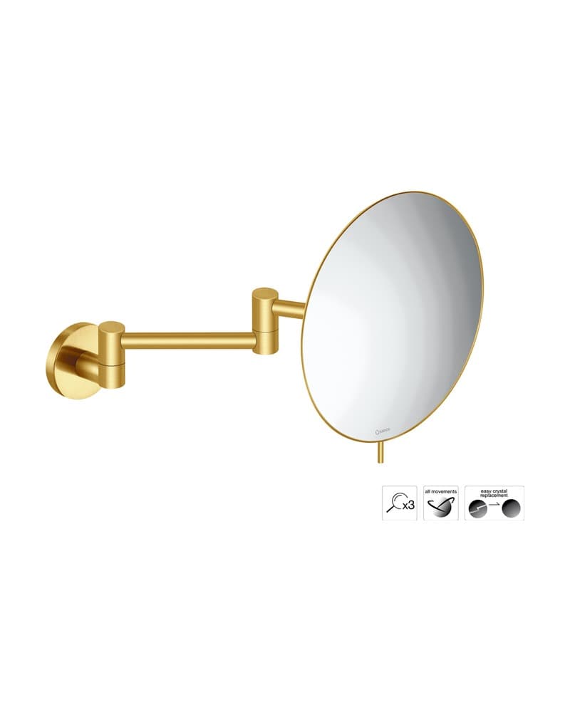 Μεγεθυντικός Καθρέπτης Επιτοίχιος (x3) Sanco Cosmetic mirrors MR-701-PVD-02BR PVD Golden Brass Brushed Φ20x38cm