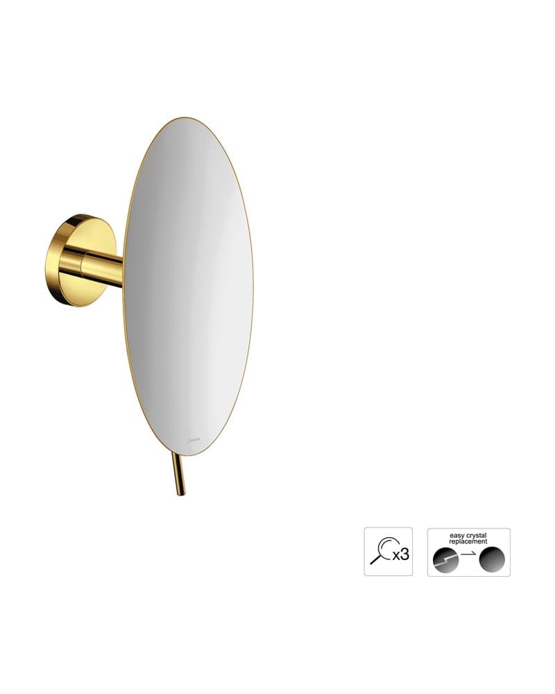 Μεγεθυντικός Καθρέπτης Επιτοίχιος (x3) Sanco Cosmetic mirrors MR-702-PVD-02PL PVD Golden Brass Polished Φ20x12cm