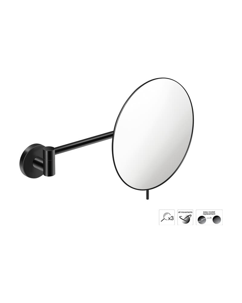 Μεγεθυντικός Καθρέπτης Επιτοίχιος (x3) Sanco Cosmetic mirrors MR-705-Μ116 Ματ Μαύρο Φ20x33,5cm